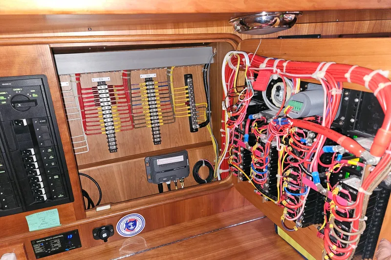 Providence Yacht Photos Pics Electrical panel with organized wiring in a 2013 Passport 470 Center Cockpit yacht.