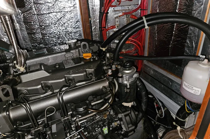 Providence Yacht Photos Pics Engine compartment of a 2013 Passport 470 Center Cockpit sailboat, showing detailed components.