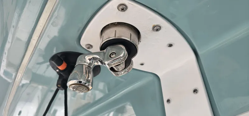  Yacht Photos Pics Close-up of a 2022 Tidewater 320 CC Adventure boat fitting.