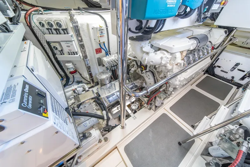  Yacht Photos Pics Engine room of 2021 Riviera 64 Sports Motor Yacht with Cummins generator and Mastervolt components.