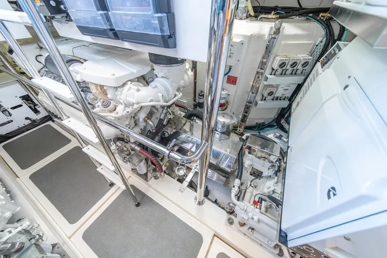  Yacht Photos Pics Engine room of 2021 Riviera 64 Sports Motor Yacht, showcasing advanced machinery and equipment.