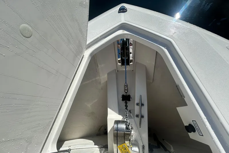  Yacht Photos Pics 2023 Tiara Yachts 38 LS anchor compartment with chain and winch system.