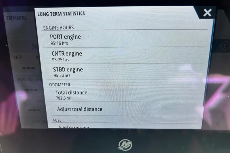  Yacht Photos Pics Display screen showing engine hours and odometer for 2023 Tiara Yachts 38 LS.