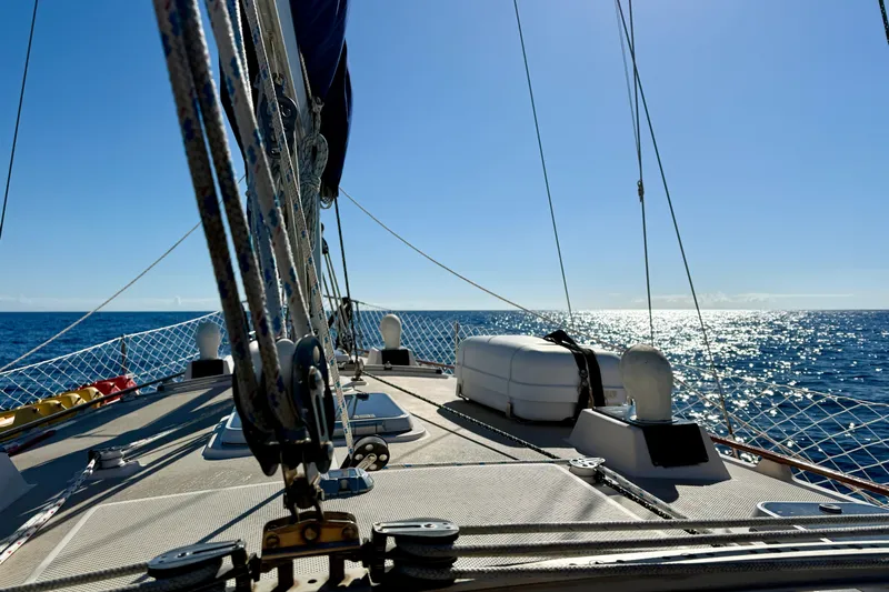 Carpe Diem Yacht Photos Pics Sailing on a 1995 Island Packet 40 yacht under clear blue skies.