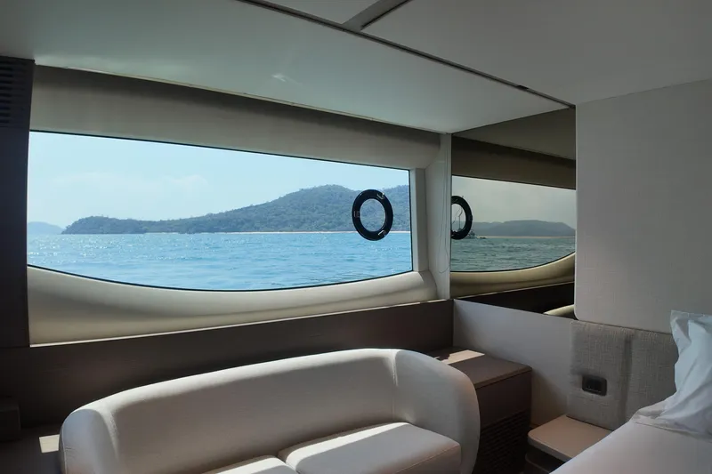 La Mer Yacht Photos Pics Luxurious interior of 2023 Princess Y72 yacht with scenic ocean view.
