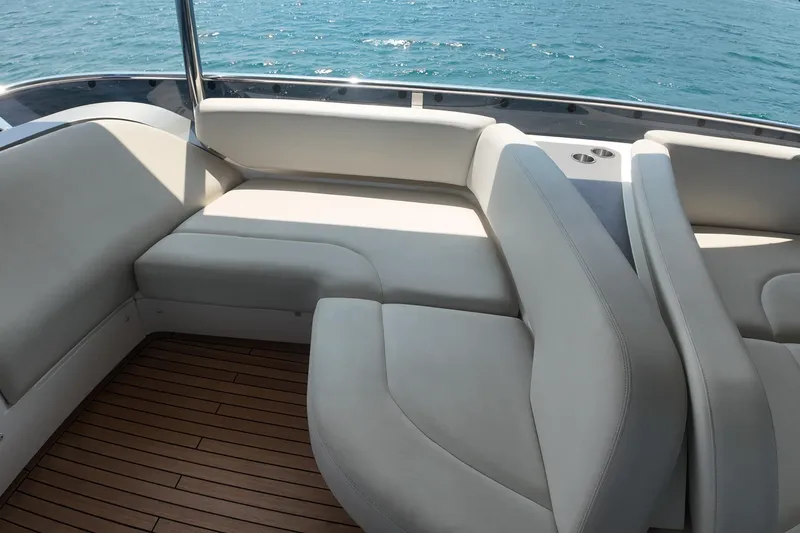 La Mer Yacht Photos Pics Luxurious seating on 2023 Princess Y72 yacht with ocean view.