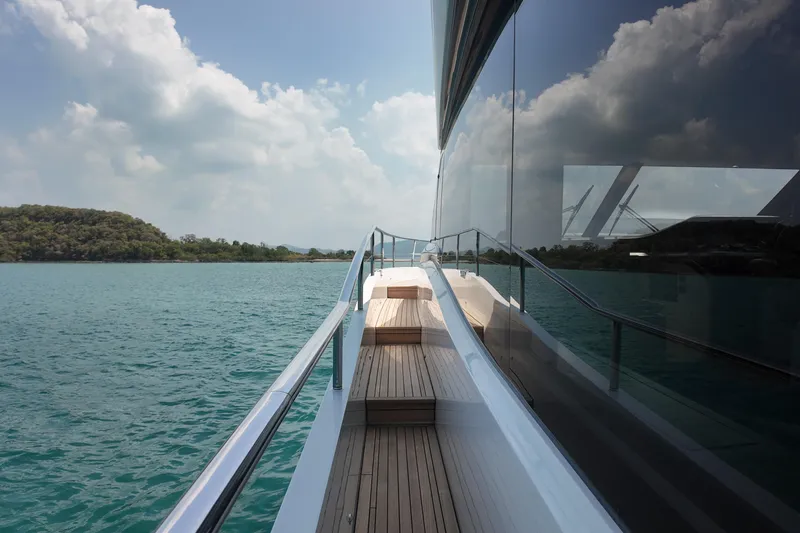 La Mer Yacht Photos Pics 2023 Princess Y72 yacht deck with ocean view and clear skies.