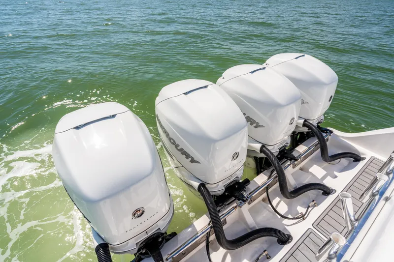  Yacht Photos Pics Four powerful outboard motors on a 2020 Front Runner 39 Center Console boat.