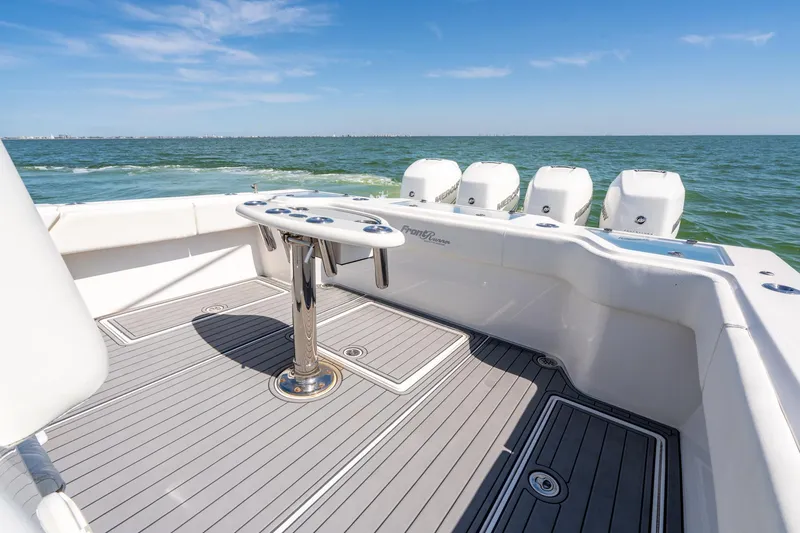  Yacht Photos Pics 2020 Front Runner 39 Center Console boat with multiple engines on open water.