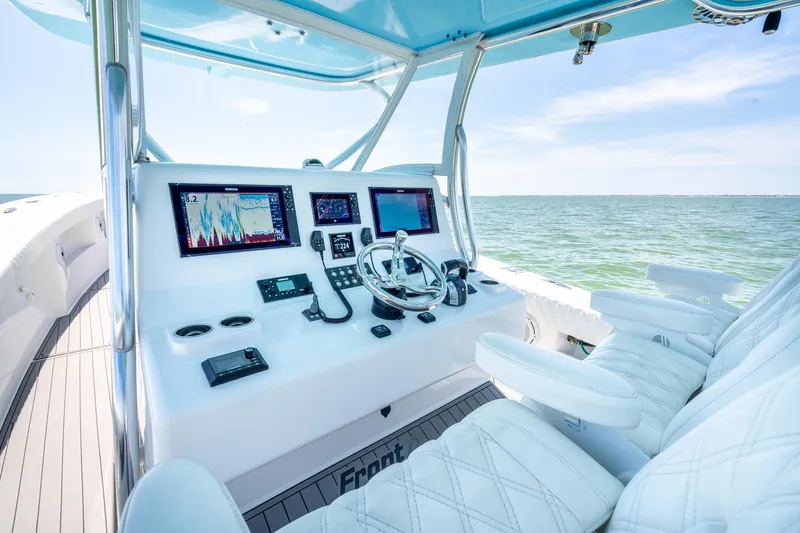  Yacht Photos Pics 2020 Front Runner 39 Center Console boat interior with advanced navigation displays.