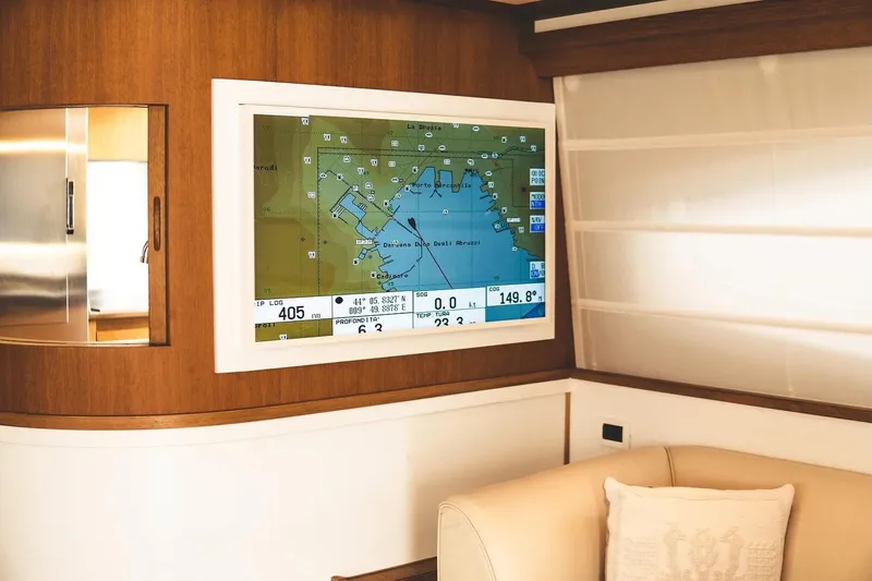  Yacht Photos Pics Navigation screen inside 2005 Canados 72 S yacht, displaying nautical map.