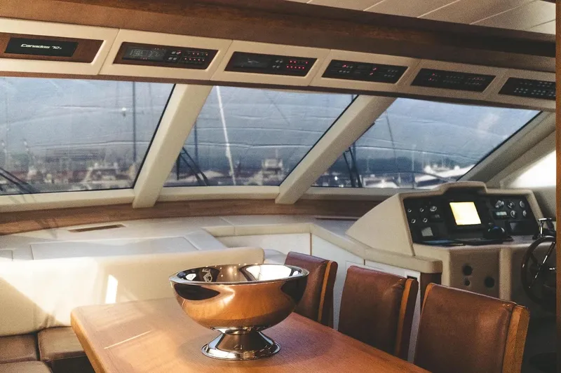  Yacht Photos Pics Luxurious interior of 2005 Canados 72 S yacht with elegant dining area and helm.