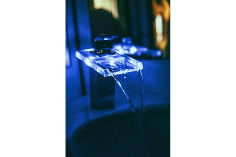  Yacht Photos Pics Modern faucet with blue lighting on a 2005 Canados 72 S yacht.