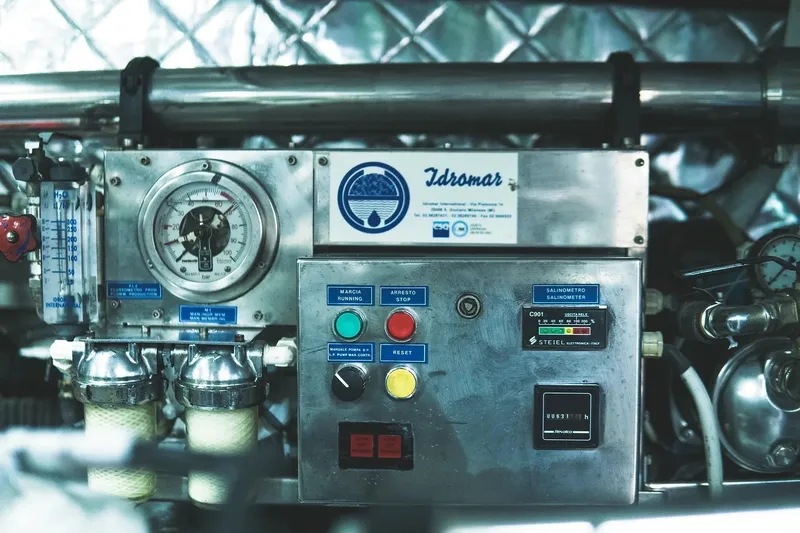  Yacht Photos Pics Control panel of a 2005 Canados 72 S yacht engine room.