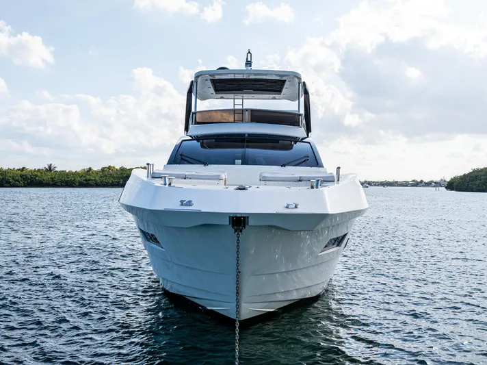 Greyt Escape Yacht Photos Pics 2013 Astondoa 72 GLX yacht on water, front view, under a partly cloudy sky.