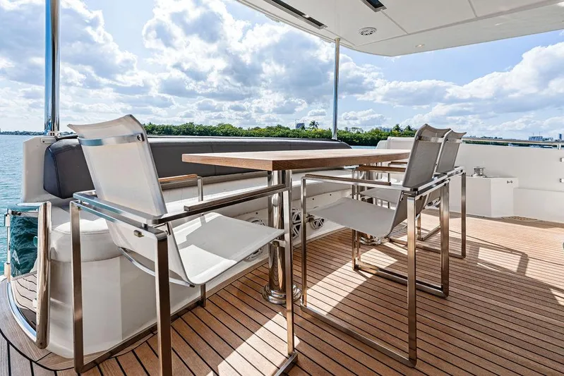 Greyt Escape Yacht Photos Pics Astondoa 72 GLX 2013 yacht deck with modern seating and ocean view.
