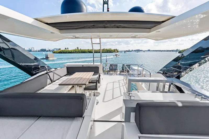 Greyt Escape Yacht Photos Pics Luxurious 2013 Astondoa 72 GLX yacht with spacious deck and scenic water view.