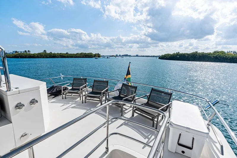 Greyt Escape Yacht Photos Pics Astondoa 72 GLX yacht deck with lounge chairs, overlooking serene blue waters, 2013 model.