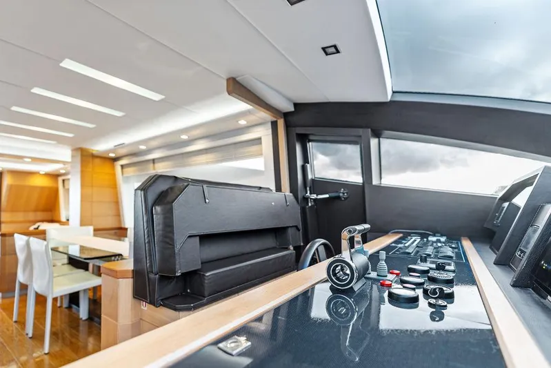 Greyt Escape Yacht Photos Pics Luxurious interior of 2013 Astondoa 72 GLX yacht with modern helm and seating area.