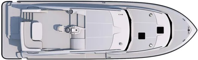Houseboat Minuetto 6 Yacht Photos Pics Top view of a 2009 Custom Minuetto 6 boat layout, showcasing deck and cabin design.