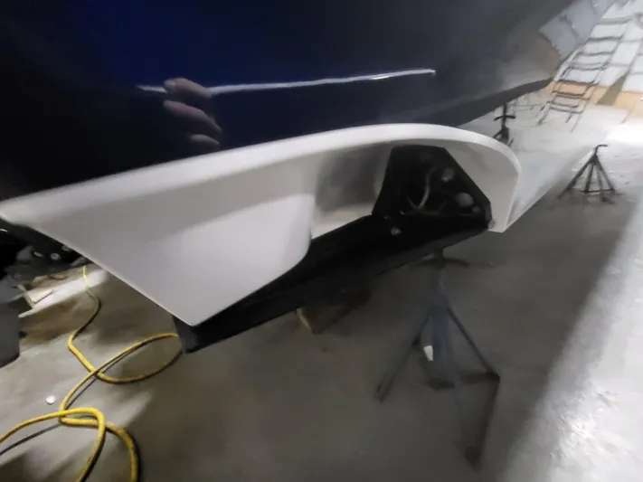  Yacht Photos Pics 2022 Fountain 38 SC boat detail in a workshop setting.