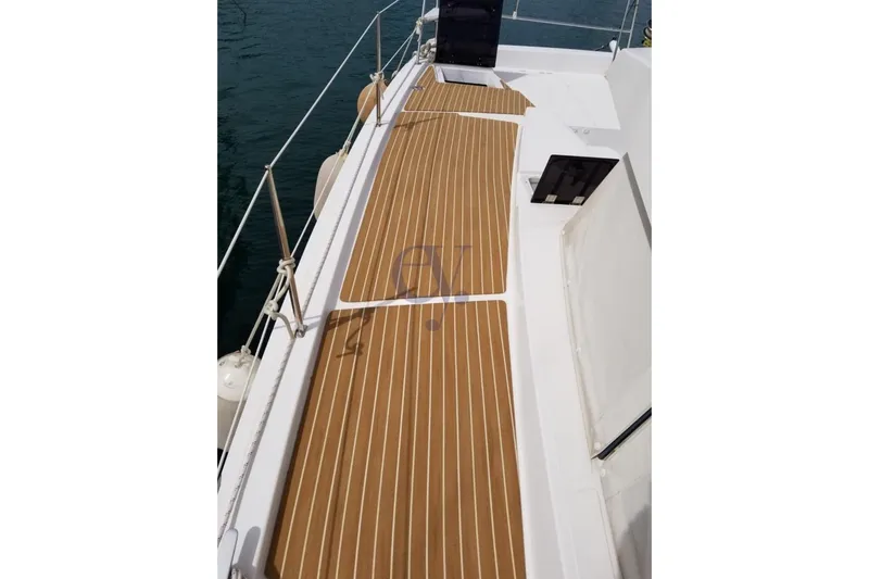  Yacht Photos Pics Deck of 2016 Catana Group Bali 4.0 catamaran with teak flooring.