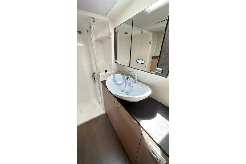  Yacht Photos Pics Modern bathroom in 2016 Catana Group Bali 4.0 yacht with sleek sink and shower.