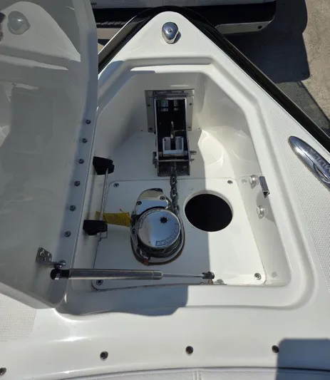  Yacht Photos Pics 2016 Formula 290 Bowrider anchor compartment with chain and winch system.