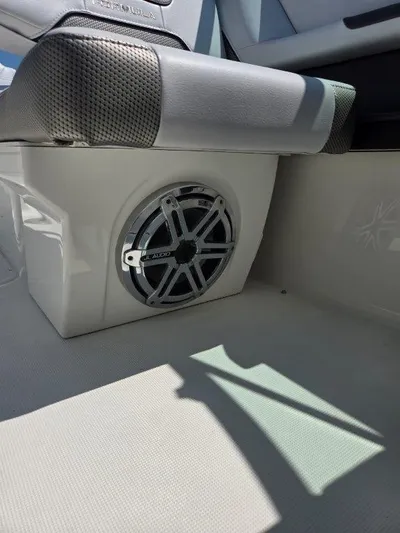  Yacht Photos Pics 2016 Formula 290 Bowrider interior with JL Audio speaker and cushioned seating.
