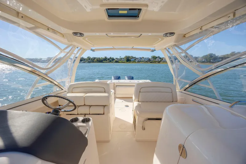  Yacht Photos Pics Interior view of 2020 Grady-White Freedom 307 boat on a sunny day.