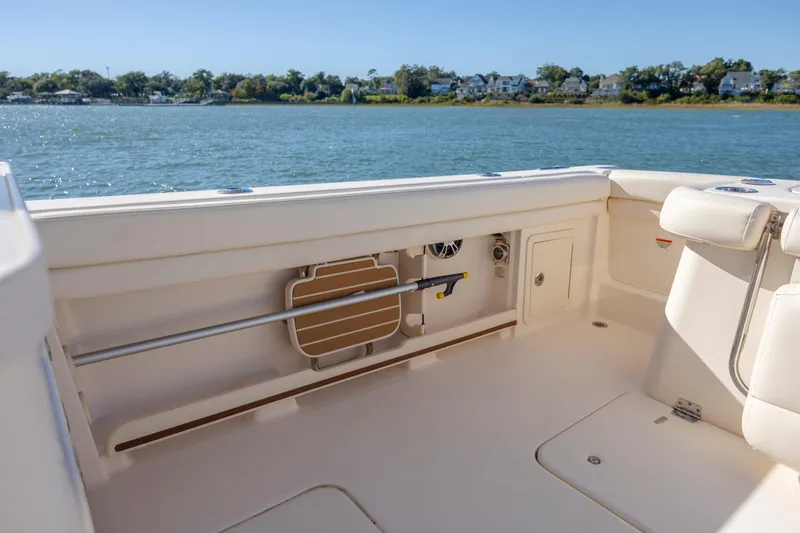  Yacht Photos Pics 2020 Grady-White Freedom 307 boat interior with scenic water view.