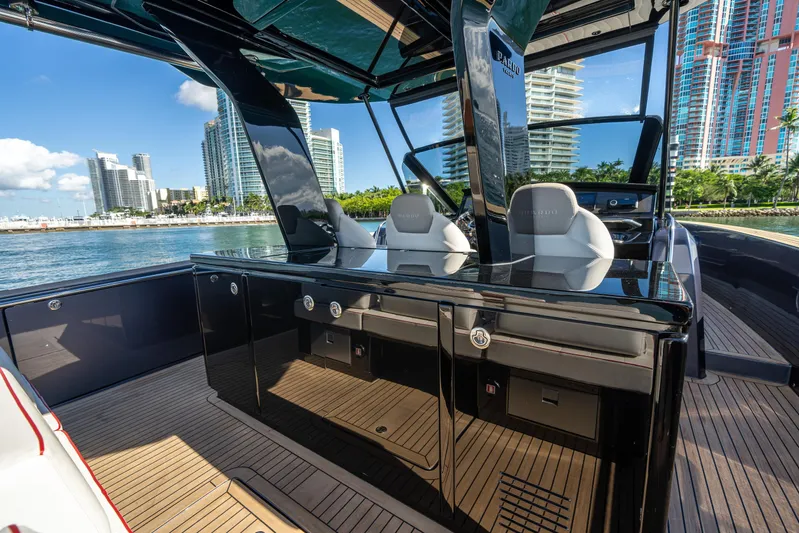 Morgan 1 Yacht Photos Pics 2023 Pardo Yachts 43 luxury yacht interior with sleek design and waterfront view.
