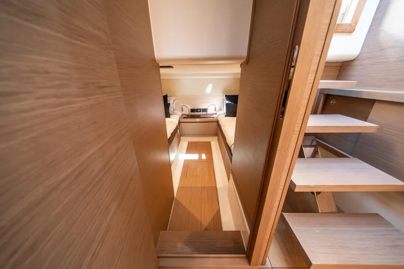 Morgan 1 Yacht Photos Pics Interior of 2023 Pardo Yachts 43, featuring wooden finishes and modern design elements.