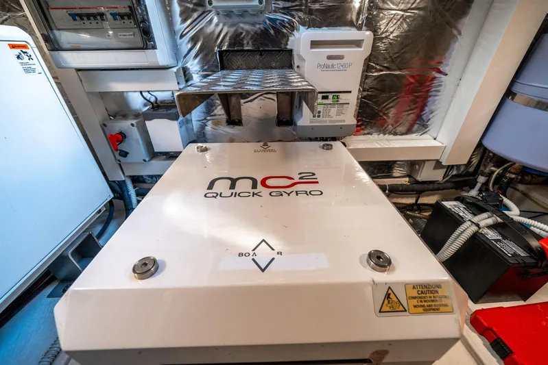 Morgan 1 Yacht Photos Pics Engine room of 2023 Pardo Yachts 43 featuring MC2 Quick Gyro stabilizer.