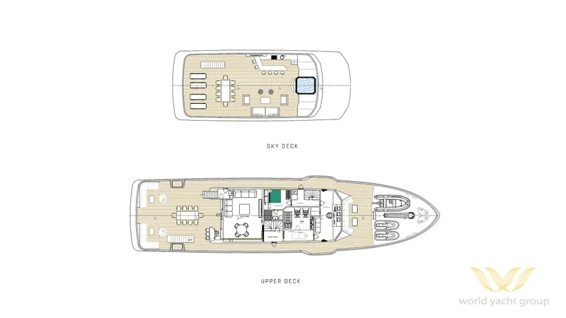Project Artemis Yacht Photos Pics Deck layout of Custom Project Artemis yacht, 2026, featuring sky and upper decks.