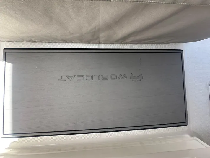  Yacht Photos Pics 2024 World Cat 280ccx boat interior with branded panel.