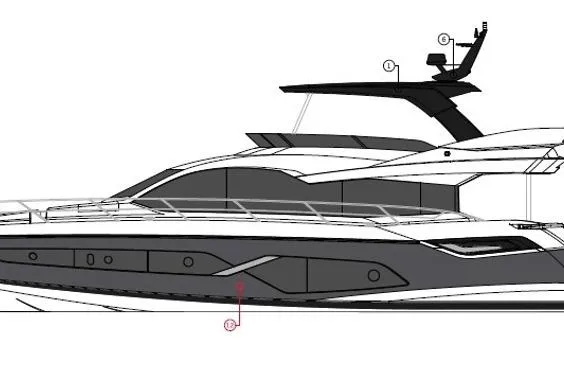  Yacht Photos Pics Side profile sketch of 2025 Sunseeker Manhattan 68 luxury yacht.