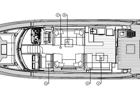  Yacht Photos Pics Floor plan of 2025 Sunseeker Manhattan 68 luxury yacht interior layout.
