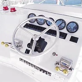 Martin Yacht Photos Pics 2002 Luhrs 36 Convertible helm with gauges and controls.