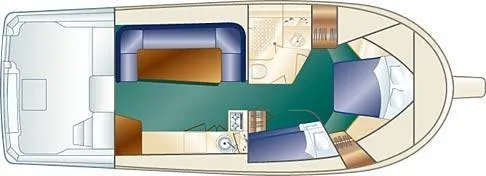Martin Yacht Photos Pics 2002 Luhrs 36 Convertible yacht interior layout with living area, kitchen, and sleeping quarters.