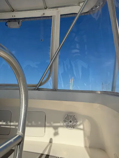 Martin Yacht Photos Pics Interior view of 2002 Luhrs 36 Convertible boat with clear blue sky.