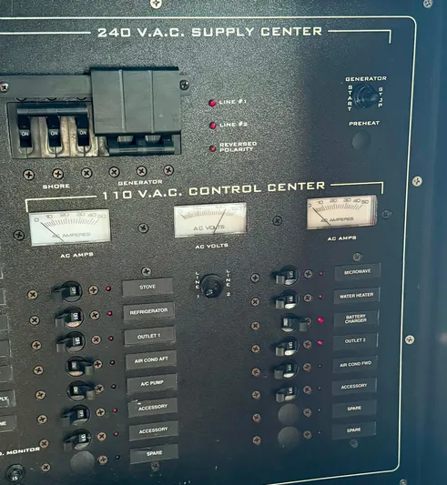 Martin Yacht Photos Pics Electrical control panel on a 2002 Luhrs 36 Convertible boat.