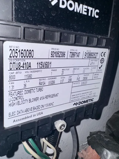 Martin Yacht Photos Pics Dometic air conditioning unit label on 2002 Luhrs 36 Convertible boat.