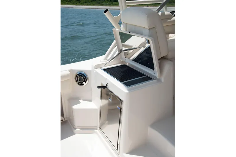  Yacht Photos Pics 2018 Grady-White Express 330 boat interior with open storage compartment.