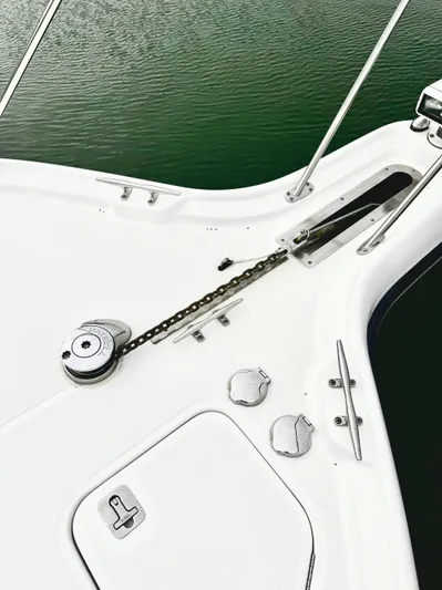  Yacht Photos Pics 2007 Tiara Yachts 3600 Open bow with anchor chain and fittings.
