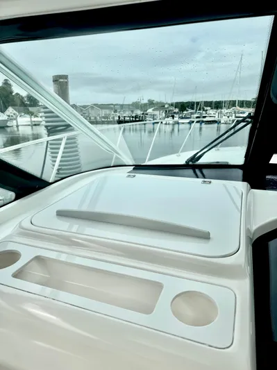  Yacht Photos Pics 2007 Tiara Yachts 3600 Open helm view with marina background.