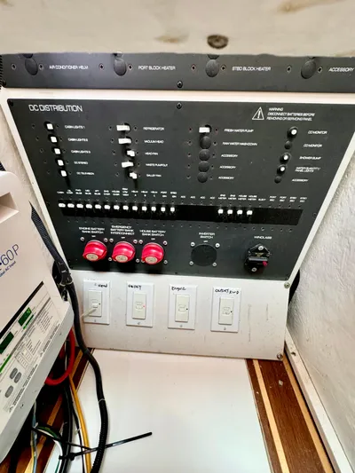  Yacht Photos Pics Electrical panel on a 2007 Tiara Yachts 3600 Open, featuring switches and circuit breakers.