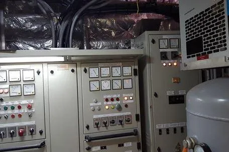  Yacht Photos Pics Control room of 2006 FBMA Philippines SWATH Slice Crew Transport Vessel, featuring various gauges and panels.