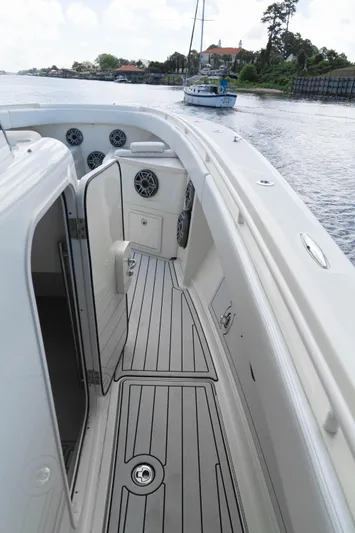  Yacht Photos Pics 2018 Hydra-Sports 3900 Speciale boat interior with sleek design on calm water.