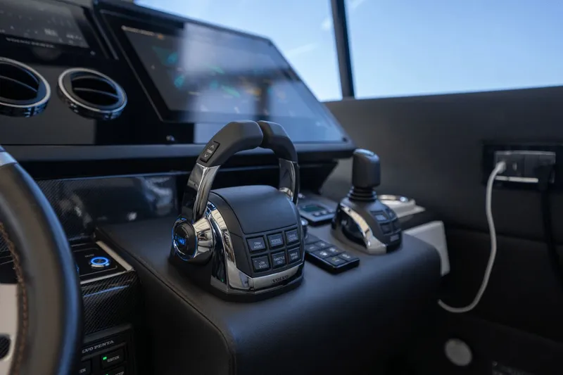 Hard To Get Yacht Photos Pics Control panel of a 2019 Azimut S7 yacht with advanced navigation systems.